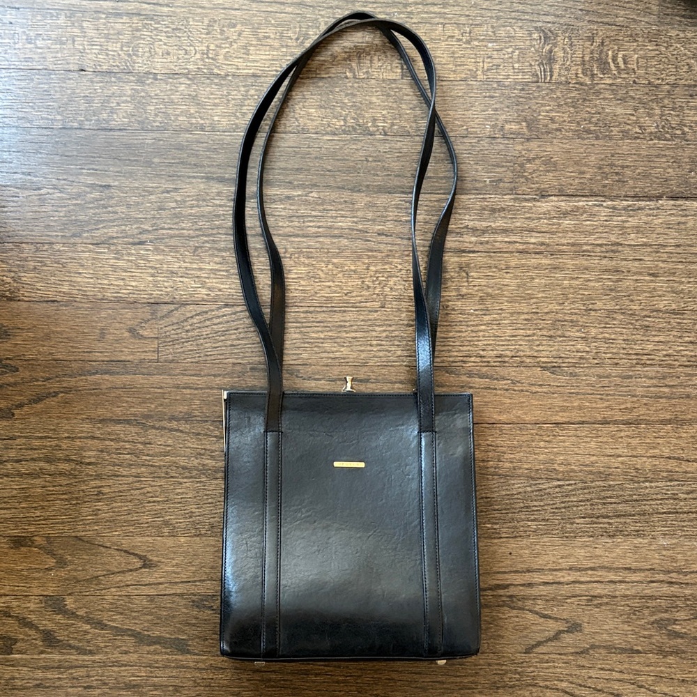 Vintage Oroton Black and Gold Leather Bag